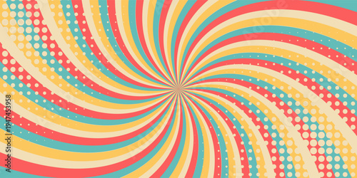 Groovy retro swirl burst, summer and carnival background