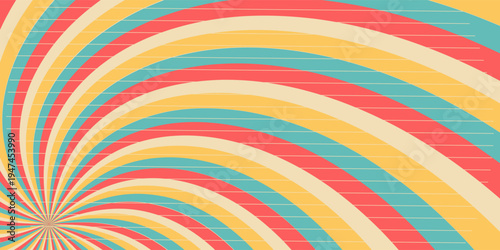 Groovy retro swirl burst, summer and carnival background