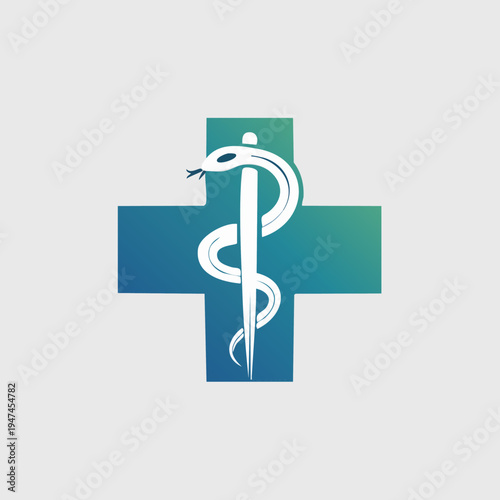 Medical Cross with Caduceus Symbol for Healthcare and Pharmacy.
