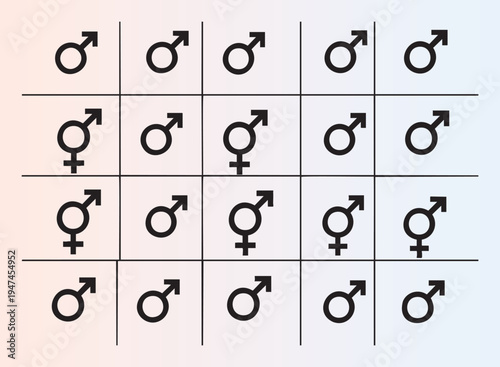 Gender symbol pattern grid with various combinations and backgrounds