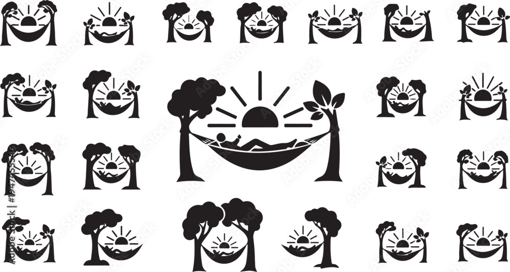 Obraz premium Black and white icons of happy faces and trees