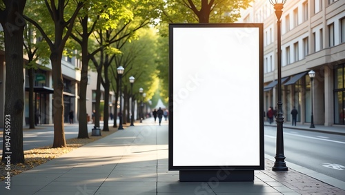 Mock up Banner Signboard stand Media outdoor with people walking City street Building