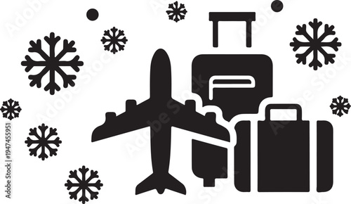 Travel and winter vacation concept with luggage and airplane