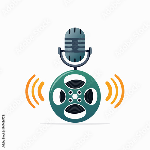 Microphone and Film Reel Icon Representing Audio and Video Production.