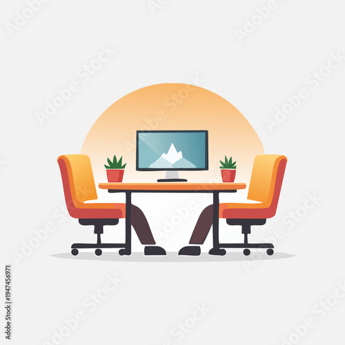 Modern Office Workspace with Two Chairs and Computer.