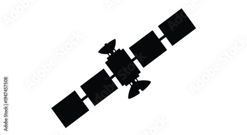 Silhouetted satellite illustration against a stark white background showcasing its components