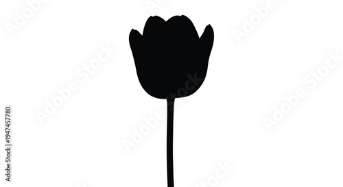 A simple silhouette of a tulip flower with a long slender stem