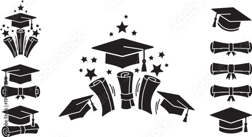 Graduation icons and symbols for education and achievement
