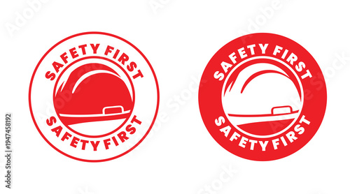 Safety First Hard Hat Symbol – Construction Safety Sign Red Circular Icon