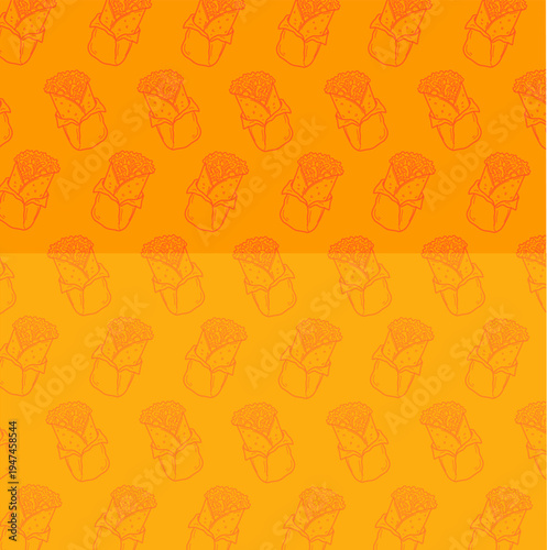 Doodle Burrito Pattern. Buritto seamless pattern. Mexican Wrap Food Illustration. Handdrawn Tortilla Snack. Repeating Streetfood Background. Decorative Packaging Textile Design.