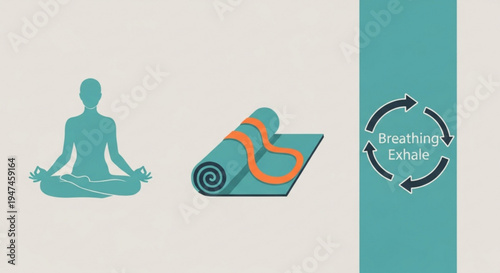 Yoga practice with meditation rolled mat and breathing exercise illustration promoting relaxation and mindfulness