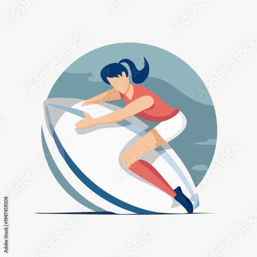 Female Rugby Player in Action with Ball.