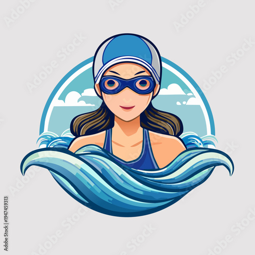 Female swimmer in pool ready for competition.