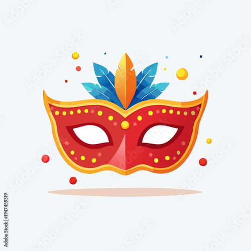 Festive Carnival Mask with Feathers and Confetti.