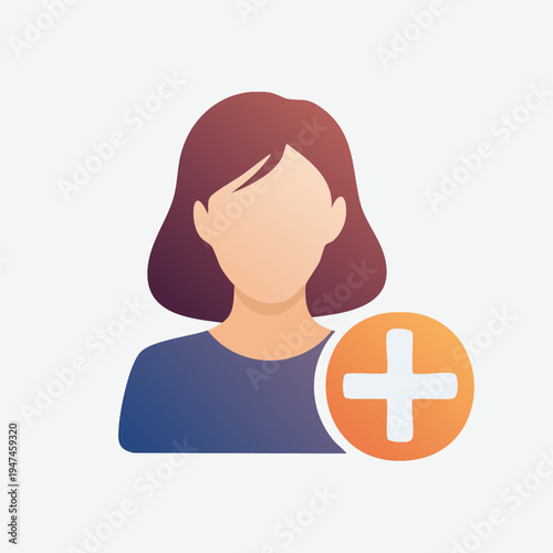 Female User Profile with Add Icon.