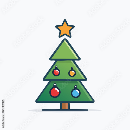 Festive Christmas Tree with Ornaments and Star Decoration.