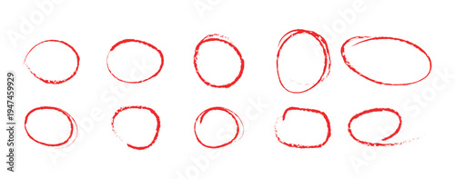 Set of hand drawn doodle ellipses. Red hand drawn doodle marks.Doodle round shapes.