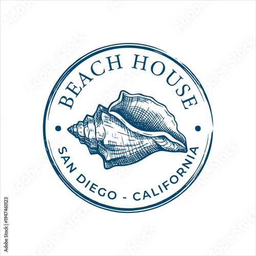 Beach House Nautical Shell Badge Coastal Resort Logo