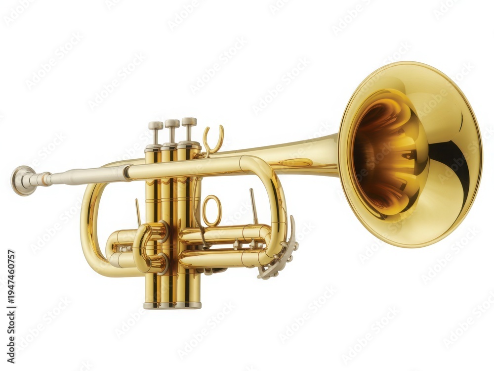 Obraz premium A vintage brass trumpet with a gleaming finish and intricate detailing. isolated on white background
