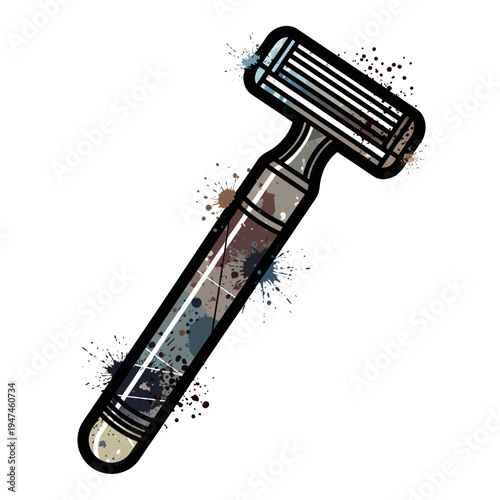 Abstract Razor Shaving Tool with Paint Splatter