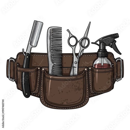 Barber Tool Belt with Scissors, Comb, Razor, and Spray Bottle