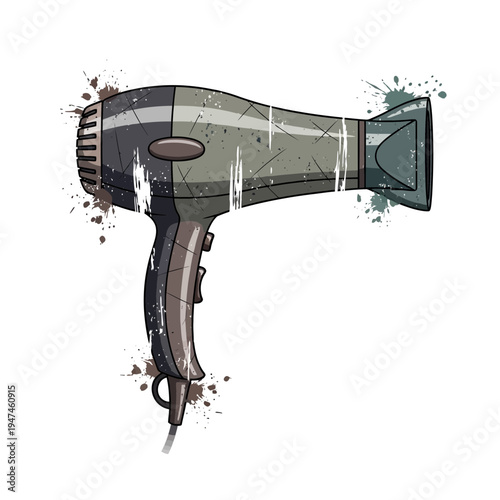 Retro hair dryer with paint splashes, vintage style