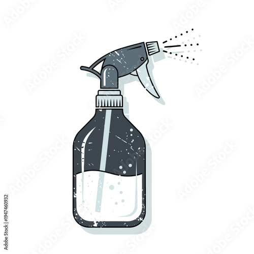 Spray bottle with liquid and spray, graphic illustration