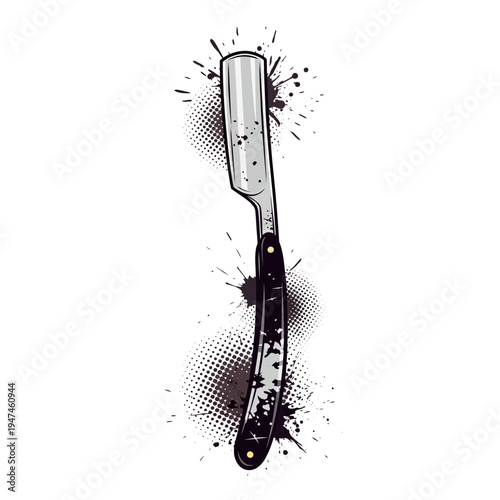 Straight Razor with Ink Splatter Effect