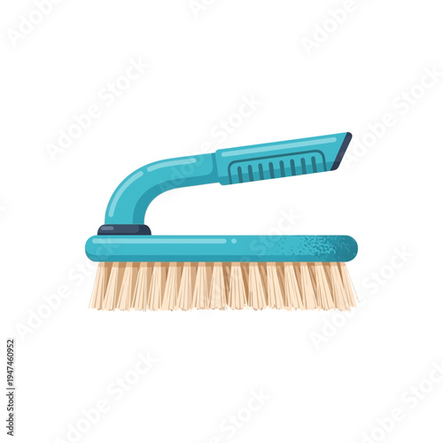 Turquoise scrubbing brush with beige bristles isolated on white background