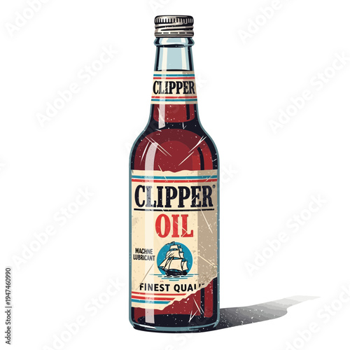Vintage Clipper Oil bottle, machine lubricant, retro design