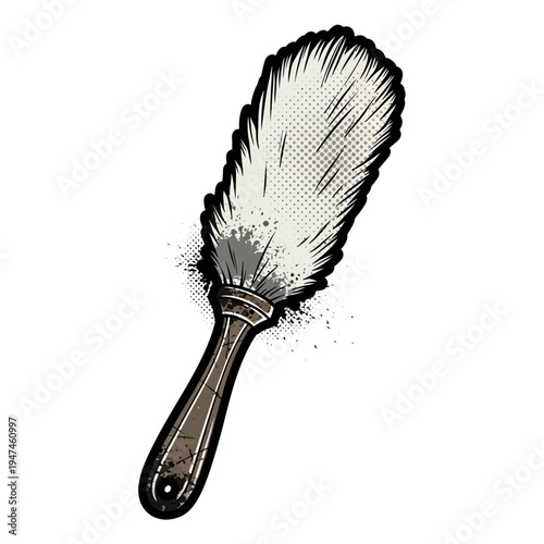 Vintage duster brush with feather bristles and distressed handle