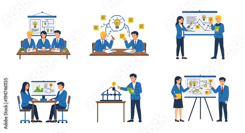 Collaborative Business Meeting and Presentation Illustration Series. Vector Illustrations. EPS Editable
