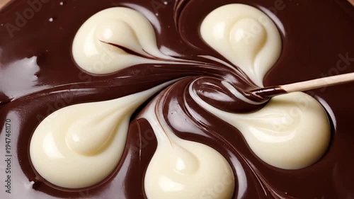 Artisanal Dark Chocolate Swirl with White Cream Using Skewer Professional Macro Food Design
