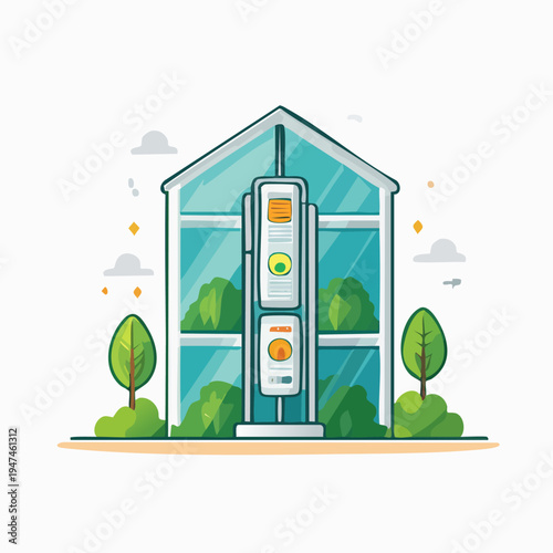 Modern Smart Greenhouse for Vertical Farming Illustration.