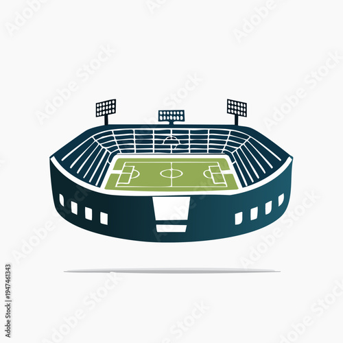 Modern Soccer Stadium with Green Field and Bright Lights.