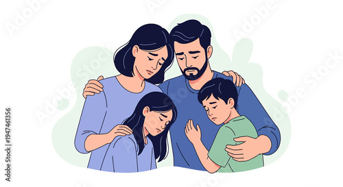 Family Embrace in a Loving Home Portrait. Vector Illustrations. EPS Editable