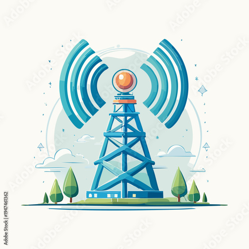 Modern telecommunication tower transmitting wireless signals across the network.