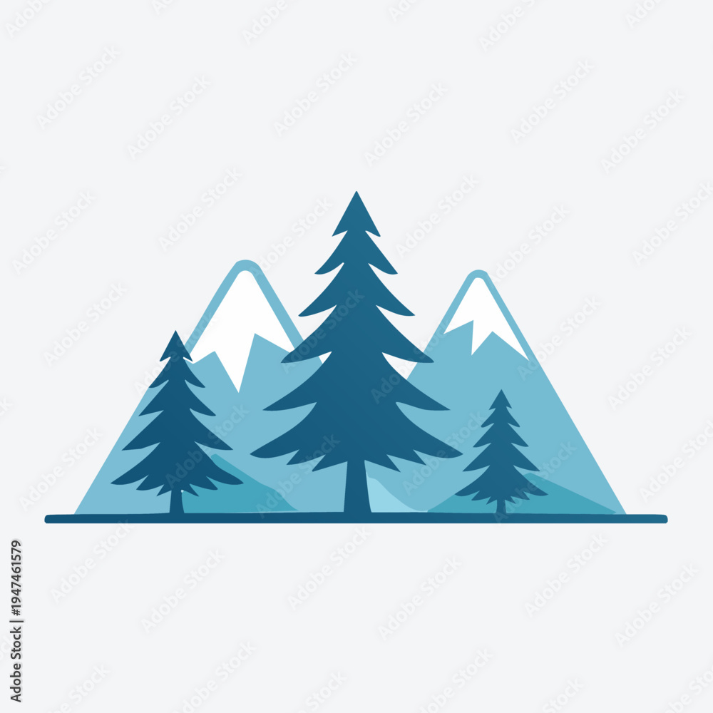 Obraz premium Mountain Landscape with Trees and Snow-Capped Peaks Illustration.