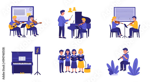 Group Learning Session With Teachers And Students. Vector Illustrations. EPS Editable