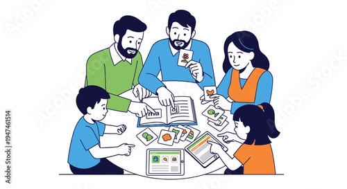 Group of colleagues collaborating around a table with documents and money. Vector Illustrations. EPS Editable