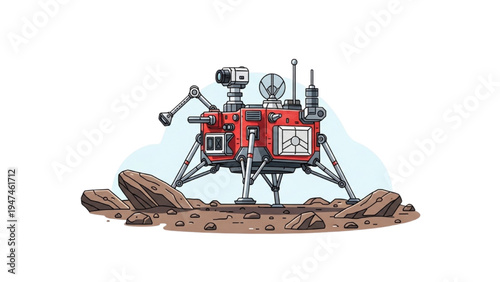Advanced robotic space lander exploring distant planetary surface for scientific discovery and data collection