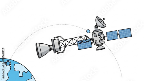 Futuristic satellite orbiting the blue planet, facilitating global communication and space exploration endeavors