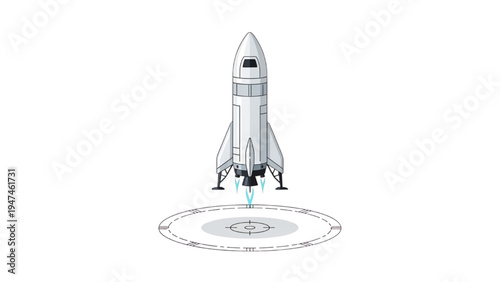 Sleek Futuristic Spaceship Landing Safely on a Circular Platform, Showcasing Advanced Space Travel Technology