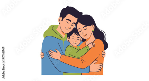 Heartfelt family embrace showing love and unity. Vector Illustrations. EPS Editable