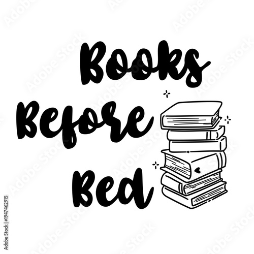Books before bed phrase vector illustration