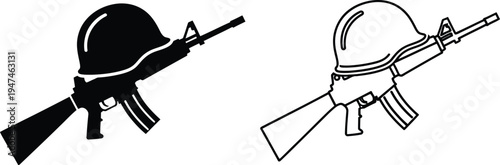 Military helmets with guns Vector