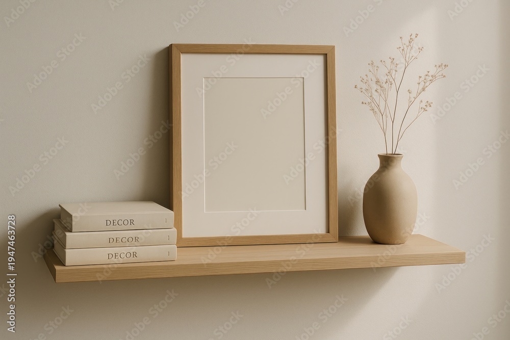 Fototapeta premium Minimalist shelf with decor elements.