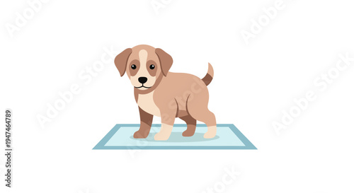 Cute Puppy Standing on Blue Rug in Studio Setting. Vector Illustrations. EPS Editable