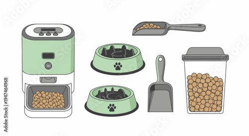 Collection of Kitchen Appliances and Food Storage Devices. Vector Illustrations. EPS Editable