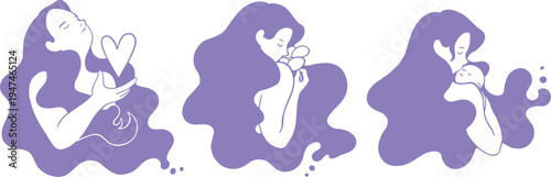 Motherhood Essence Vector Set. Abstract and elegant vector illustration of women representing maternity, self-love, and nurture. Hand-drawn Wellness Art EPS.